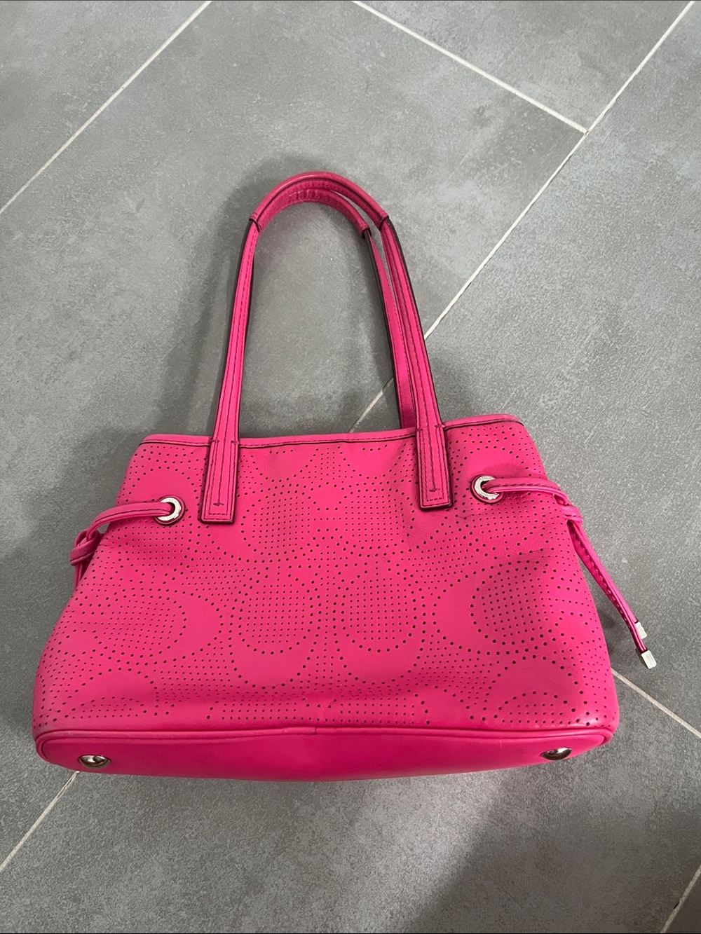 Coach Hot Pink Perforated Leather Shoulder Tote - Picture 3 of 6
